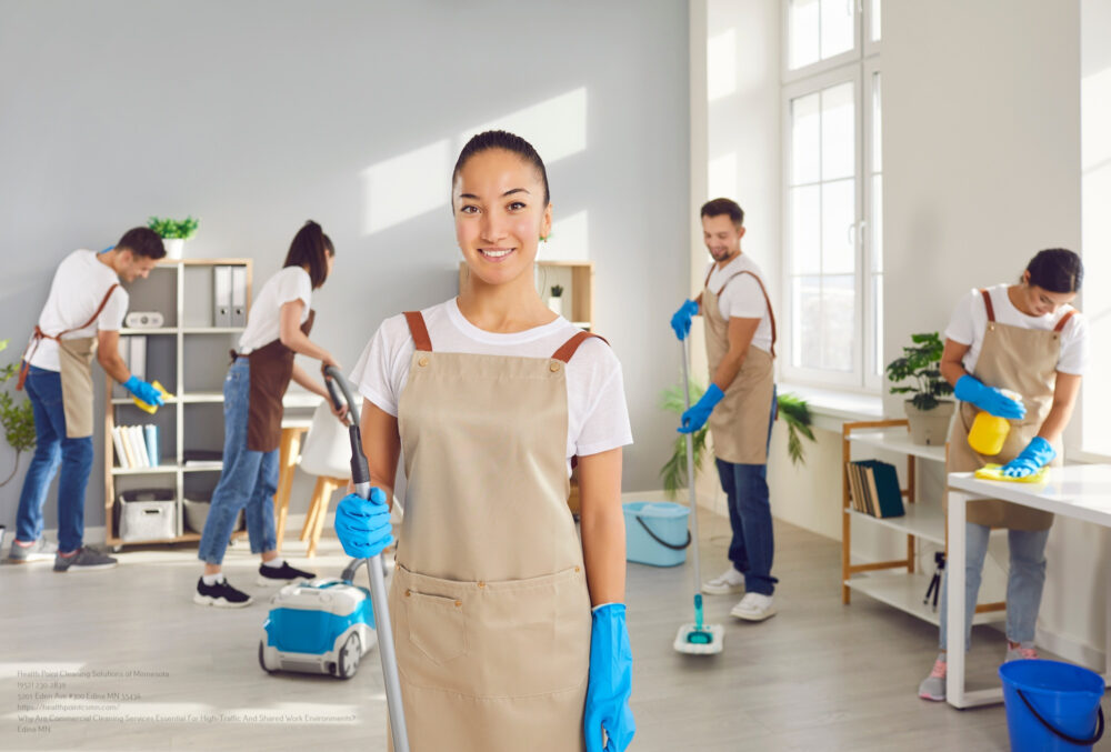 Cleaner Asian Girl And Group Working, Professional Janitor Service Busy Completing Cleaning Tasks
